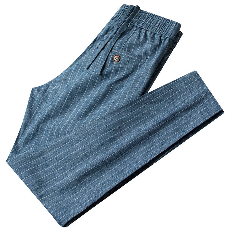 Elegant High-End Cotton Linen Casual Pants for Men Spring Summer Durable Elastic Slim Fit Youth Fashion Trousers