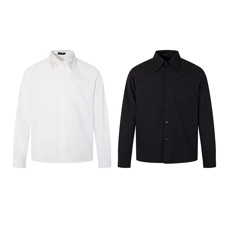 Long Sleeve Shirt Clean Fit Simple Solid Color Dress Shirt for Men