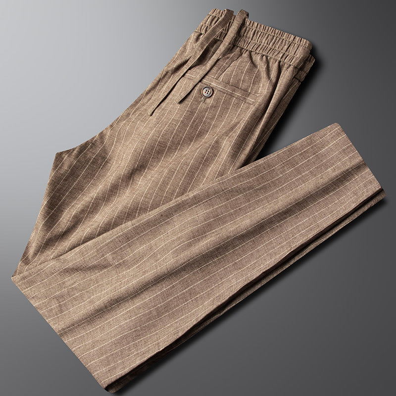Elegant High-End Cotton Linen Casual Pants for Men Spring Summer Durable Elastic Slim Fit Youth Fashion Trousers