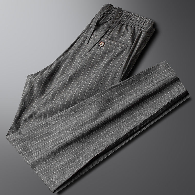 Elegant High-End Cotton Linen Casual Pants for Men Spring Summer Durable Elastic Slim Fit Youth Fashion Trousers