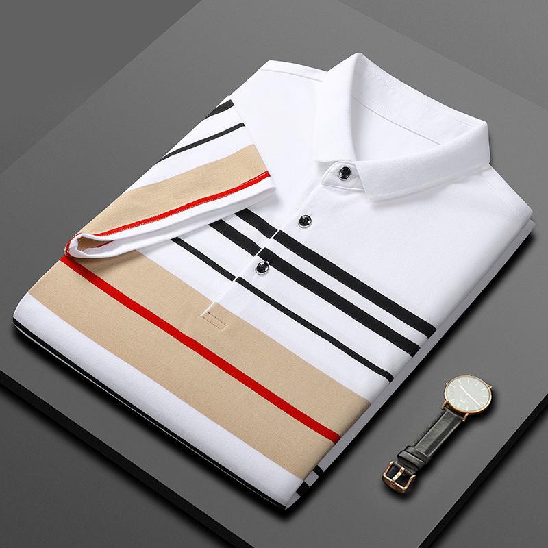 Men's Cotton Stripe Polo Shirt - Short Sleeve Golf Tee