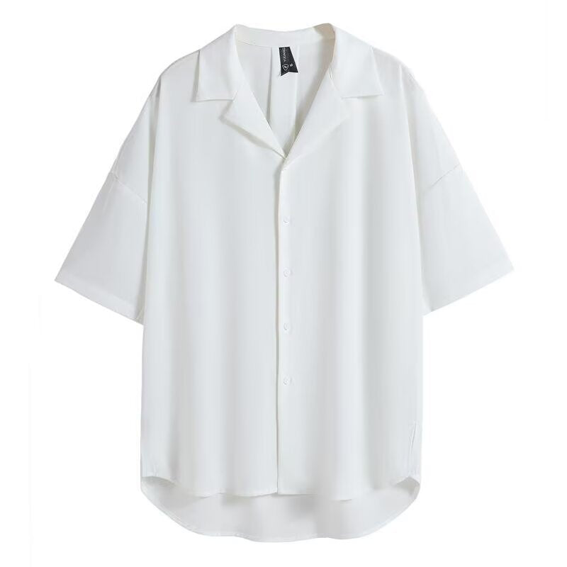 Cuban collar short sleeved men's simple casual cool shirt with five and a half sleeves