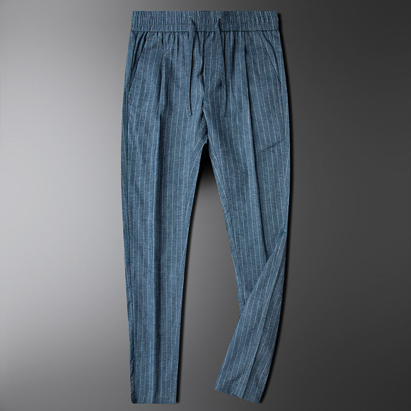 Elegant High-End Cotton Linen Casual Pants for Men Spring Summer Durable Elastic Slim Fit Youth Fashion Trousers