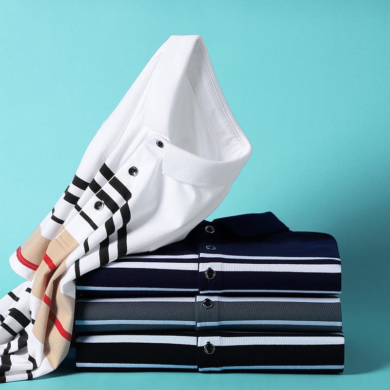 Men's Cotton Stripe Polo Shirt - Short Sleeve Golf Tee