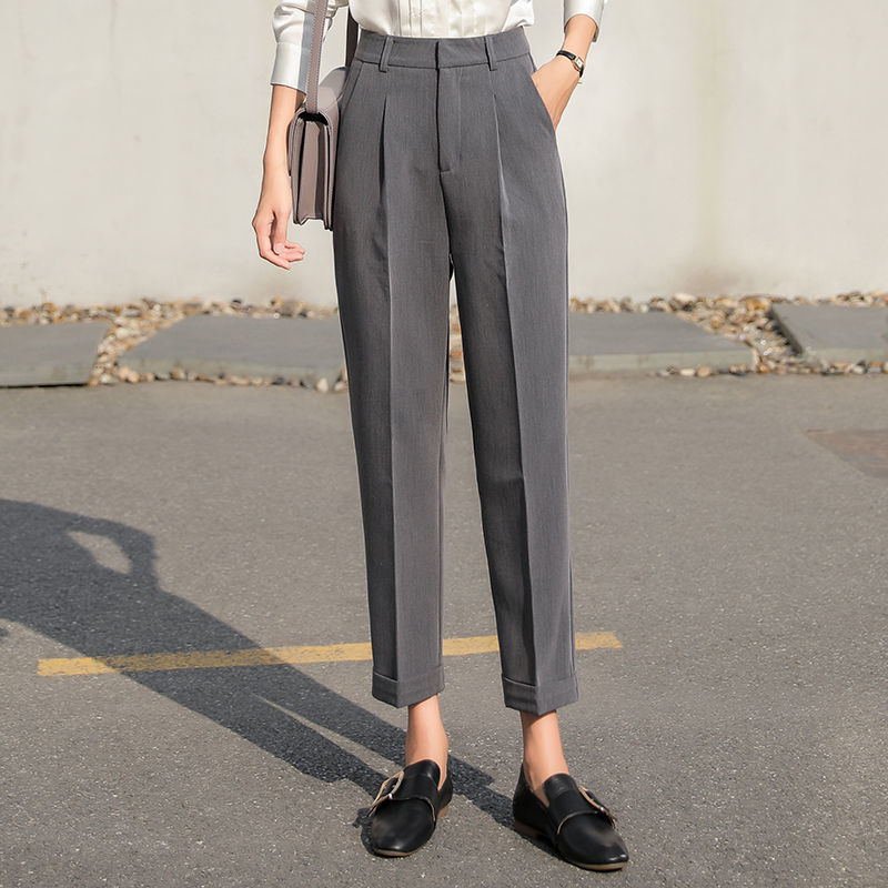 High-Waisted Black Slim Pleated Cigarette Pants