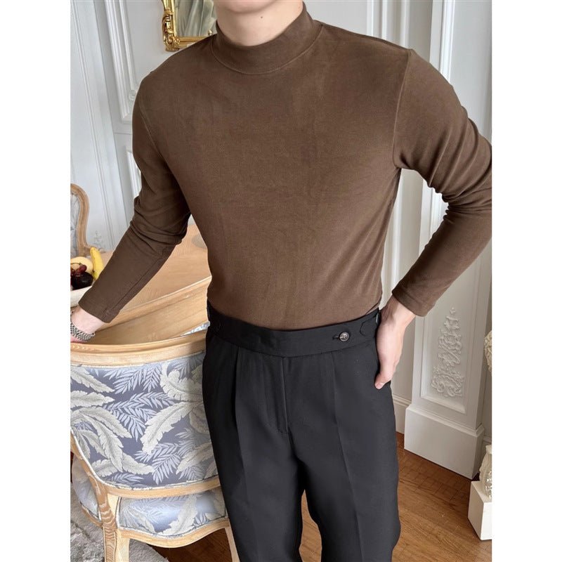 Men's Slim Fit Turtleneck Fleece T-Shirt for Fall/Winter
