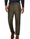 Mens Winter Warm Tweed Pants Double Pleated Italian Vintage Dress Pants Black Khaki