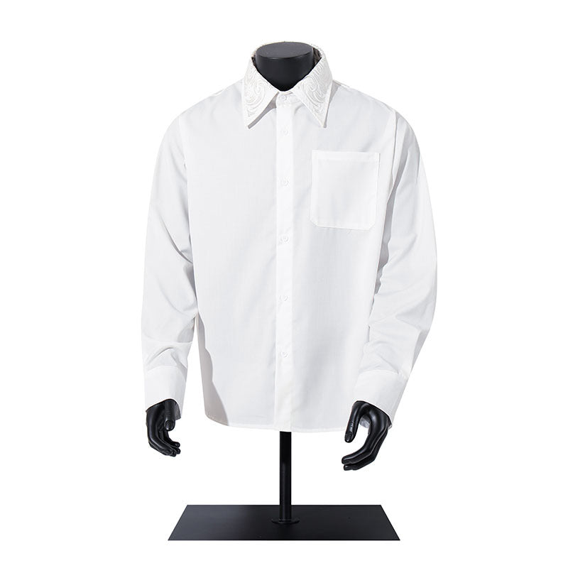Long Sleeve Shirt Clean Fit Simple Solid Color Dress Shirt for Men
