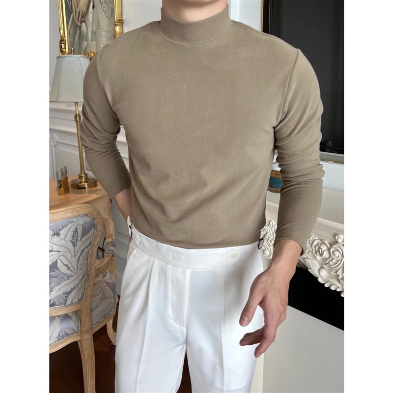 Men's Slim Fit Turtleneck Fleece T-Shirt for Fall/Winter