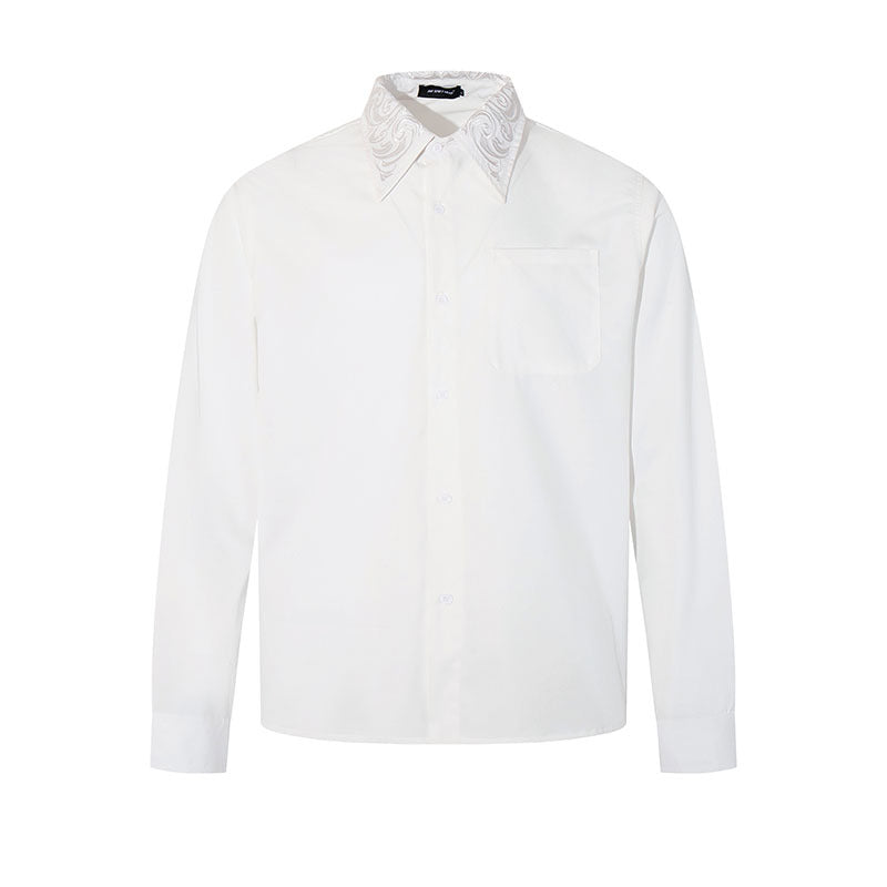 Long Sleeve Shirt Clean Fit Simple Solid Color Dress Shirt for Men