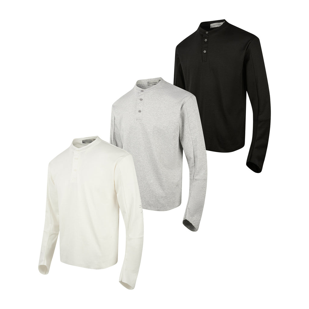 Minimalist Henley Shirt Button Long Sleeve T-Shirt Unisex Loose Fit Base
