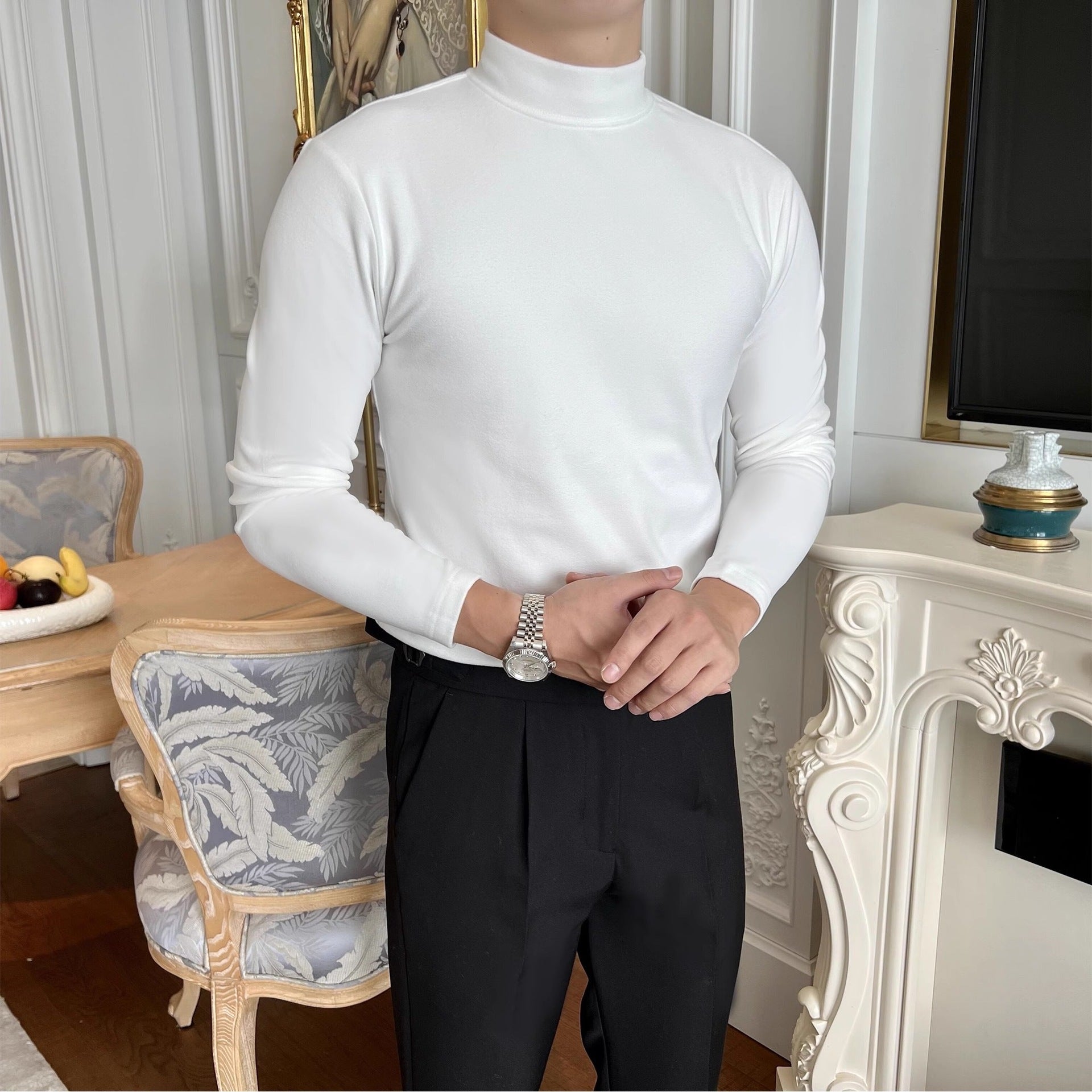 Men's Slim Fit Turtleneck Fleece T-Shirt for Fall/Winter