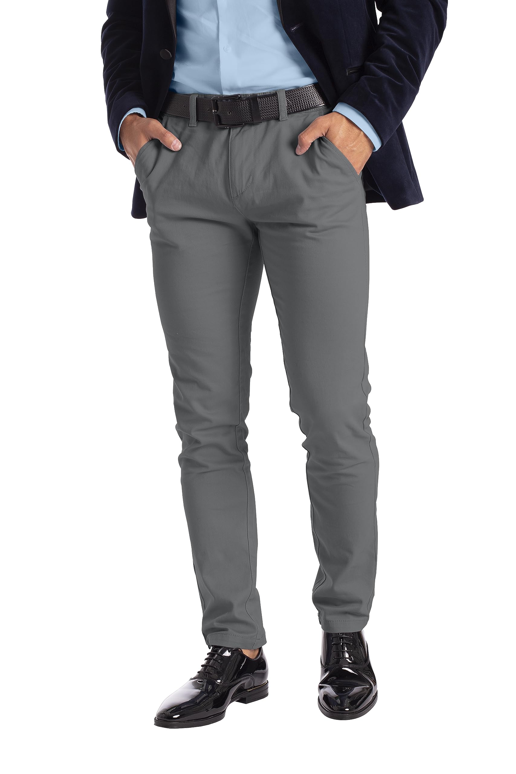 Slim-Fit Chinos Pants Men - Classic Breathable Flat-Front Chino Pants for Men Grey