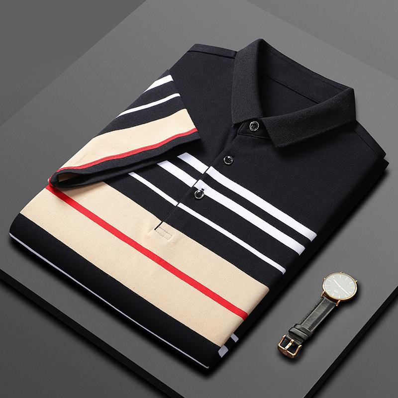 Men's Cotton Stripe Polo Shirt - Short Sleeve Golf Tee