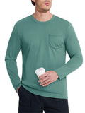 Mens Long Sleeve T Shirt Office Work Shirt with Pocket Cotton Tee Shirt with Pocket Grey GreenS