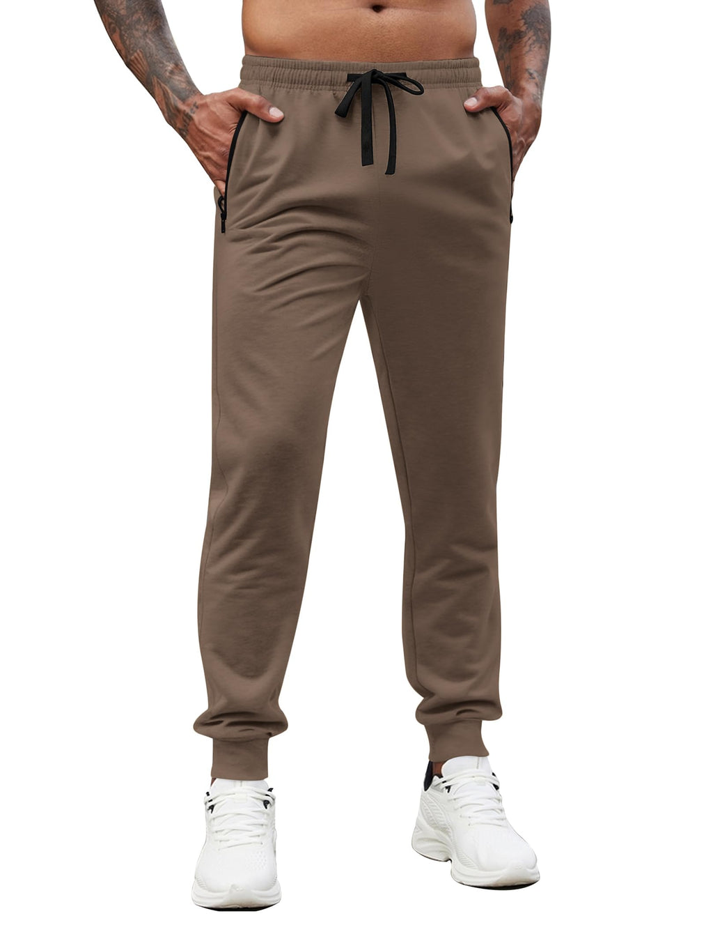 Men Lightweight Joggers Pants Drawstring Elastic Waist Jogger Workout Pants Running Gym Joggers Brown XXL