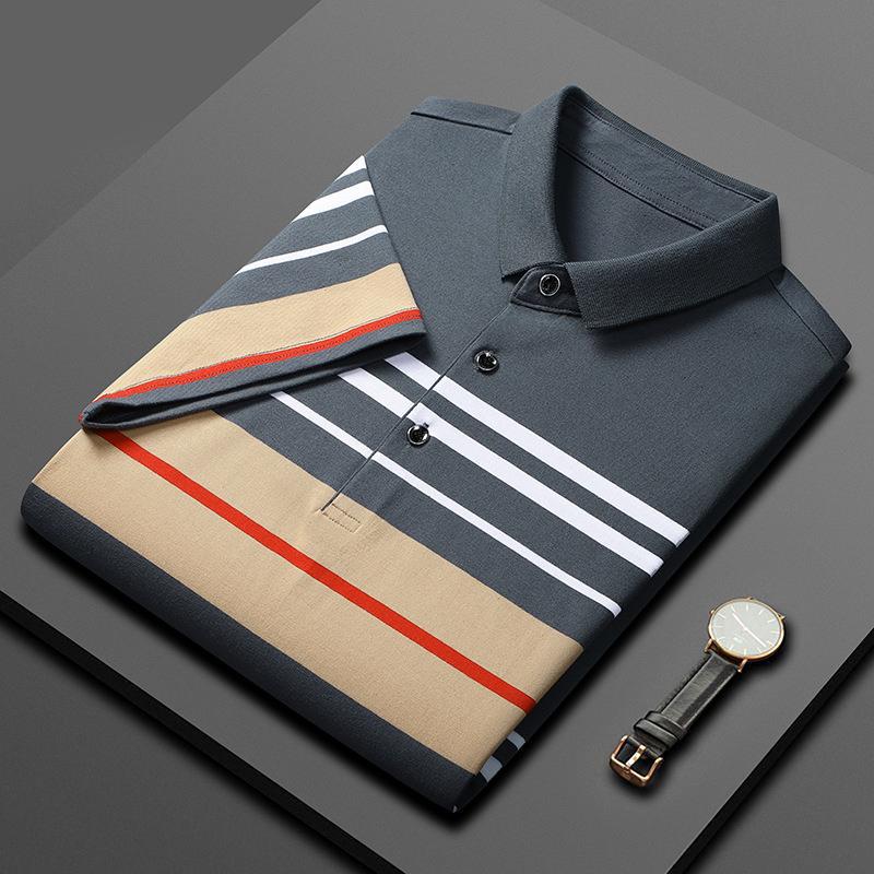 Men's Cotton Stripe Polo Shirt - Short Sleeve Golf Tee