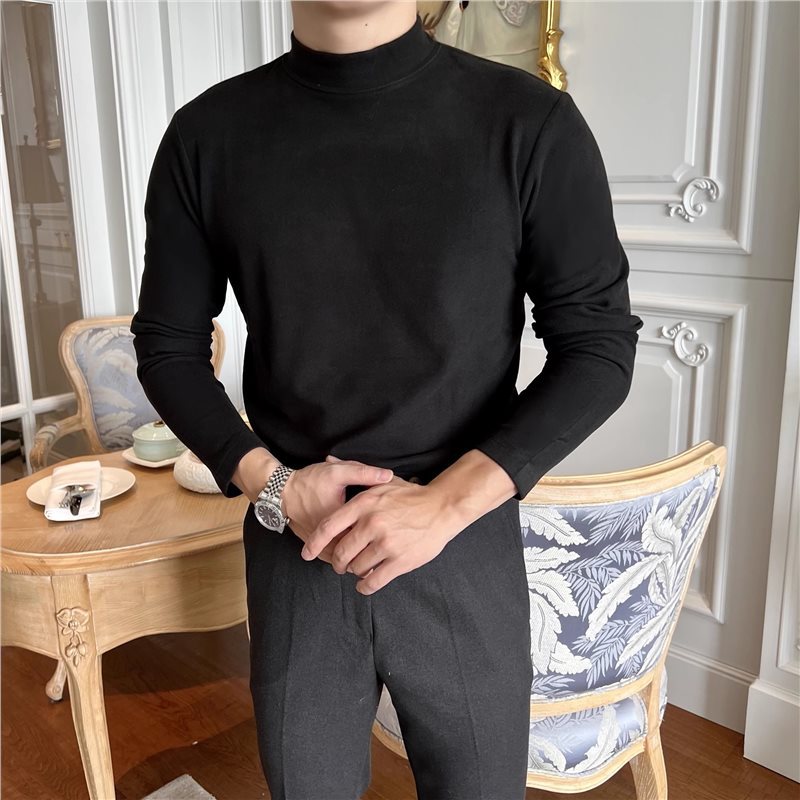 Men's Slim Fit Turtleneck Fleece T-Shirt for Fall/Winter