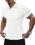 Mens Muscle V Neck Polo Shirts Casual Short Sleeve Slim Fit Stretch